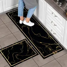 Kit Tapete de Cozinha Passadeira Absorvente Antiderrapante Jogo com 2 Peças