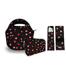 Kit Basic em Isoflex com 1 Bolsa + 1 Necessaire + 1 Porta Talher - ISOPRENE - Preto Coração