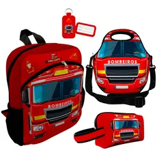 Kit Escolar Mochila Infantil + Lancheira Térmica + Necessaire Plus Bombeiro