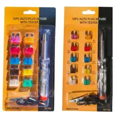 Kit 10 Fusíveis Com Chave de Teste Automotivo com Fusíveis Mini ou médio 3A-30A
