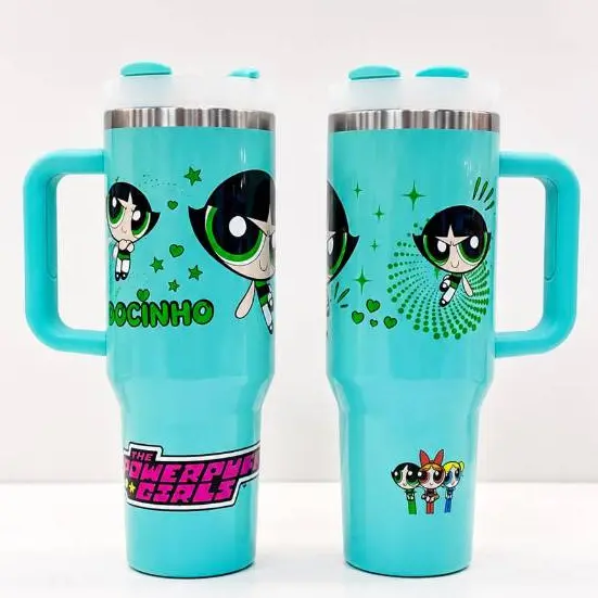 Copo Squeeze 1200ml Térmico Canudo Tema Meninas Super Poderosas Presente Menina