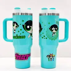 Copo Squeeze 1200ml Térmico Canudo Tema Meninas Super Poderosas Presente Menina