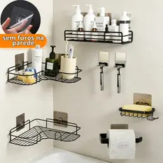 Suportes Porta Shampoo Organizador De Metal Para Banheiro Cozinha Prateleira Com Adesivos