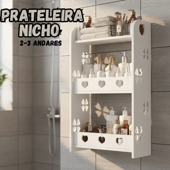 Nicho com Prateleiras para Decoração e Otimização Banheiro Quarto Cozinha