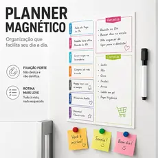 Planner Magnético Lousa Lembrete Imã Geladeira Porta Recados Anotação Semanal Mensal