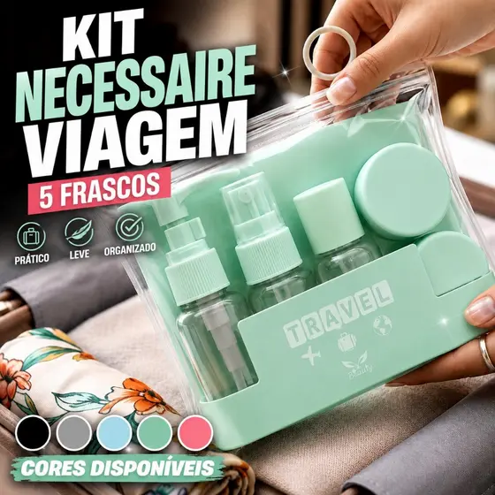 Kit Necessaire Viagem 5 Frascos Para Creme Shampoo Spray E Perfume