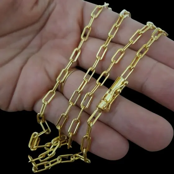 Cordão Corrente Cartie Fecho Gaveta Masculino 60cm 3mm Banhado a Cor Ouro 18k em Aço Inoxidável