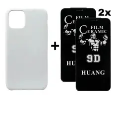 Kit 3 em 1 Case Branca com 2 Películas Cerâmica Privacidade Compatível iPhone 11 12 13 14 15 16 Pro Max LD