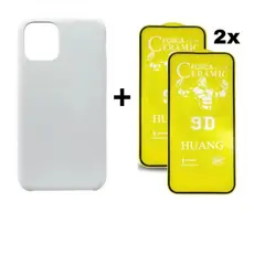 Kit Case Branca + 2 Películas Cerâmica Fosca Proteção Tela iPhone 11 12 13 14 15 16 Pro Max
