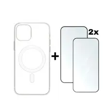Kit Capa MagSafe com 2 Películas Vidro Temperado 3D iPhone 11 12 13 14 15 16 Pro Max