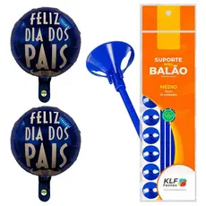 10 Balão Metalizado Redondo Azul Feliz Dia dos Pais Centro de Mesa 24cm + Varetas Azul 30cm