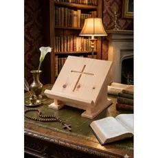 Porta Bíblia Madeira Pinus com Cruz Entalhada/Suporte para Bíblia/Apoio de Leitura Bíblica/Oratório Cristão Decorativo