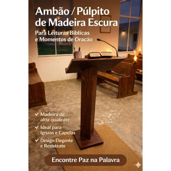 Ambão / Púlpito de Madeira Escura | Suporte para Bíblia Igreja e Oração |Leitura Bíblica com Reverência Artigo Religioso