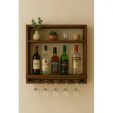 Adega de Parede em Madeira Pinus Natural – Porta Garrafas e Suporte para Taças Bar, Cozinha e Área Gourmet" Envelhecido
