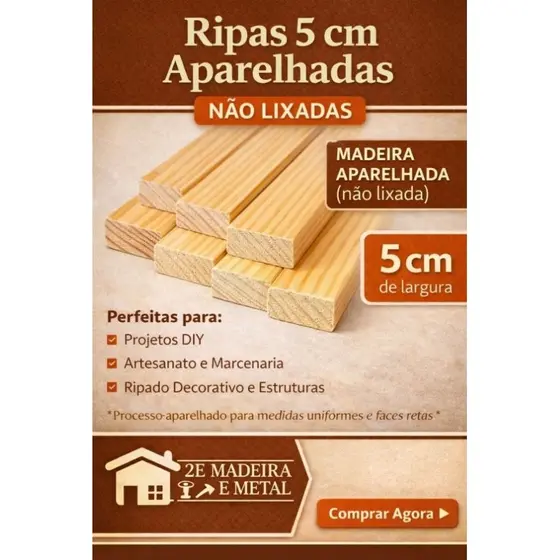 Ripa Sarrafo Madeira Pinus 5cm Aparelhada Não Lixada | Marcenaria, DIY, Artesanato, Ripado Decorativo