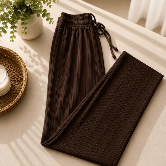 Calça Pantalona Feminina Tecido texturado Calça Feminino Cintura Alta Pantalona Elegante Sem Bolso