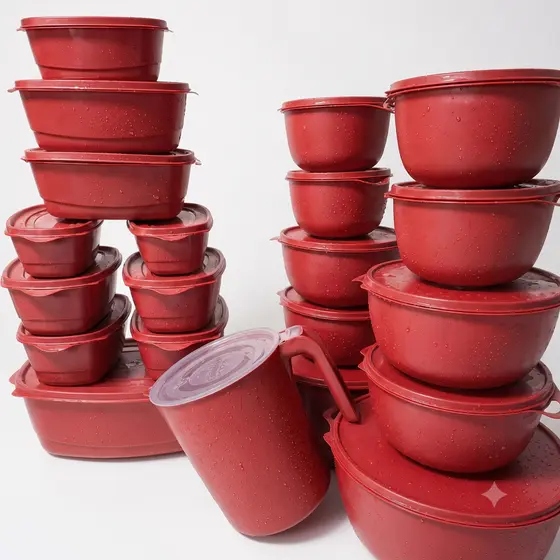 Conjunto de 21 Potes Plásticos com Tampa para Marmitas e Mantimentos