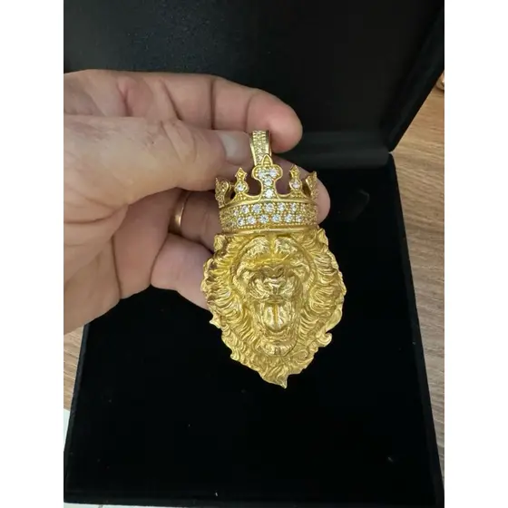Pingente leão GG 7cm de moeda antiga idêntico a ouro 18k