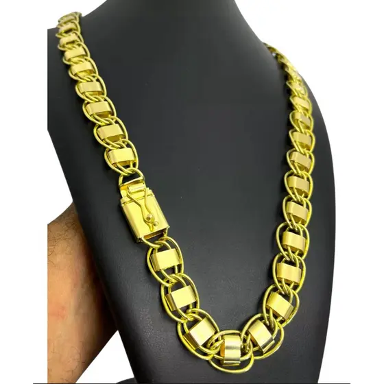 Cordão Corrente Dubai 14mm Moeda Antiga Cor De Ouro 18k