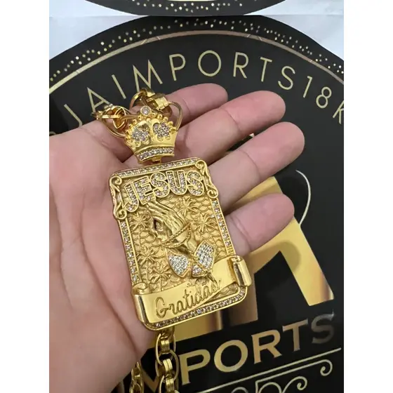 Pingente Jesus lançamento banhado a ouro tamanho G