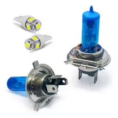 Par de Lampada H4 Super Branca para Farol + Par de Lâmpada Pingão T10 Led Super Branca para Lanterna