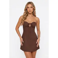 Vestido Curto Tomara que Caia Marrom Laço Frontal e Recorte – Estilo Gringa Tendência Verão PP ao G /várias cores