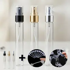 Kit 3 Porta Perfume 10ml Frasco Flaconete Vidro Spray Recarregável Viagem + Funil e Bico Transferidor Leve Pequeno Bolsa