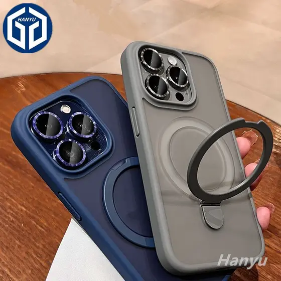 Porta-Anel Magnético Fosco De Luxo Rígido Sem Fio Compatível Para iPhone 11 12 13 14 15 Pro Max Plus Tampa Da Caixa Do Suporte Com Protetor De Lente De Câmera