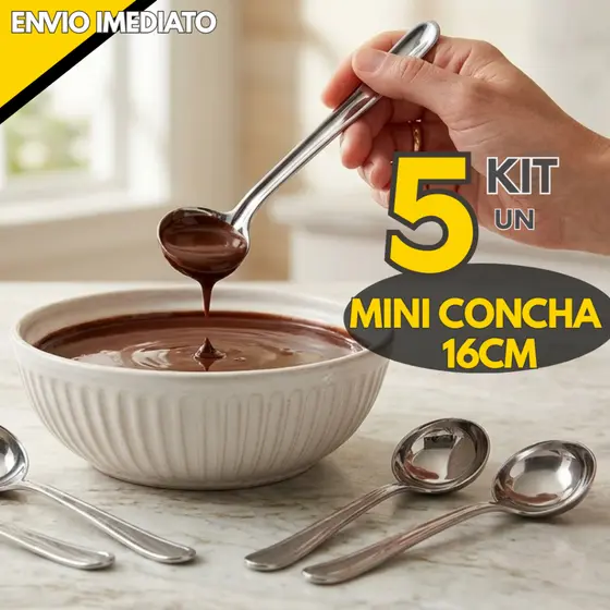 Kit 5 ou 3 un - Mini Concha Pequena 16cm De Aço Inox Sem Emenda Para Molhos E Self Service