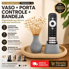 Kit Decorativo Premium – Vaso + Porta Controles + Bandeja | Organização com Estilo | Porta Controles Moderno