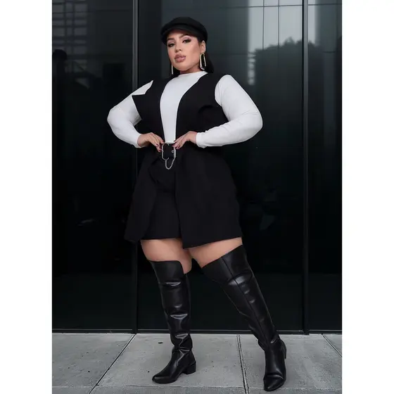 Conjunto Plus Size Colete E Shorts Saia Feminino