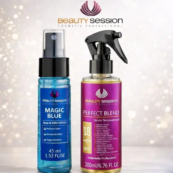 Protetor TérmicoDefrizante 18 Beneficios 200 ml + Perfume Brilho Bifásico Capilar 45 ml Beauty Session  Professional