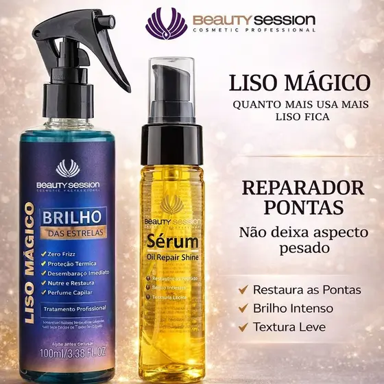 Liso Mágico Brilho das Estrelas 100 ml + Reparador Pontas Profissional Oil Repair Shine 45 ml