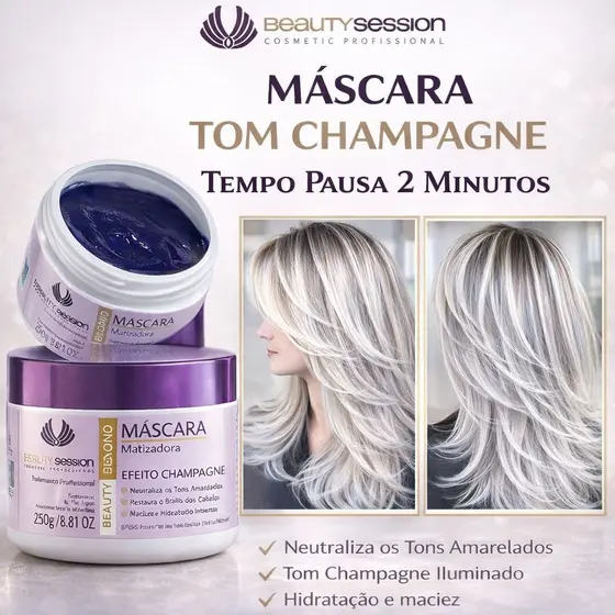 Máscara Matizadora Champagne Profissional 250 gr - Beauty Blond - Beauty Session Cosmetic Professional