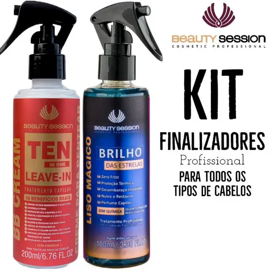 Liso Mágico Brilho Estrelas 100 ml + Reconstrutor Leave-In BB Cream Ten In One 200 ml - Beauty Session  Professional