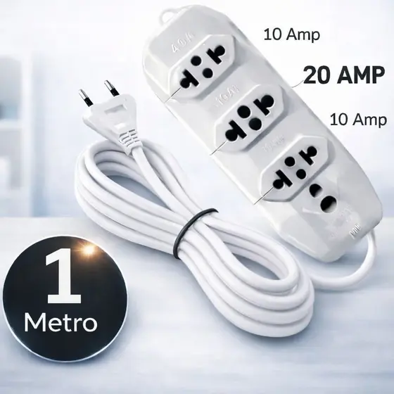 Extensão Elétrica Reforçada 1 metro - fio 2,5 mm cabo paralelo branco