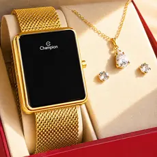 Relógio Champion Feminino Dourado Digital LED Original com garantia de 1 ano acompanha colar e brincos