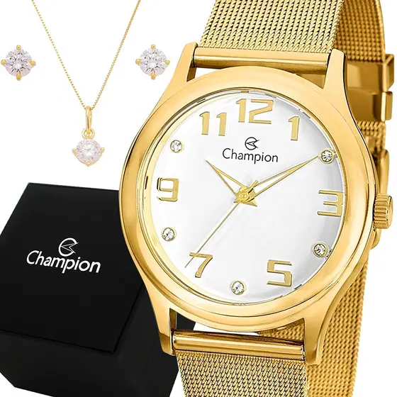 Relógio Champion Feminino Luxo Dourado Analógico Original