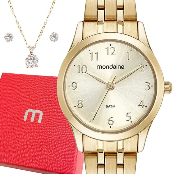 Relógio Mondaine Feminino Dourado Analógico Original Top