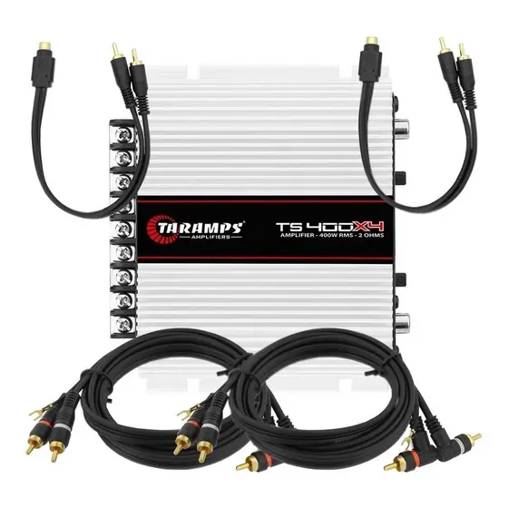 Modulo Amplificador Taramps Ts400x4 400 Watts Rms + 02 Cabo Rca 1,5 Metros + 02 Cabos Y