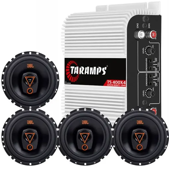 Kit 4 Alto Falantes Triaxiais JBL 6TRMS80 80 Watts Rms + Módulo Taramps TS400x4