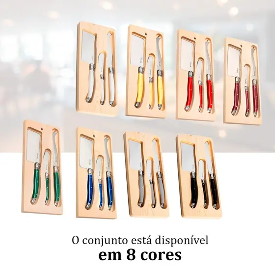 Jogo De Facas 3 Peças Luxo Para Queijo Aço Inox Com Bandeja Laguiole La Tour