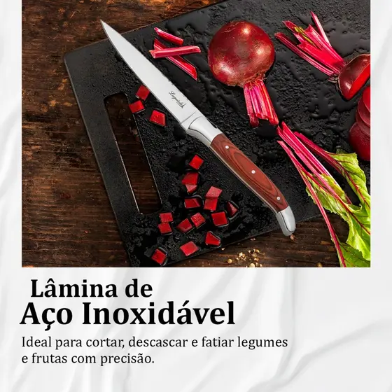 Faca Do Chef Aço Inox Cabo Madeira Para Legumes e Frutas 24,5cm Laguiole La tour