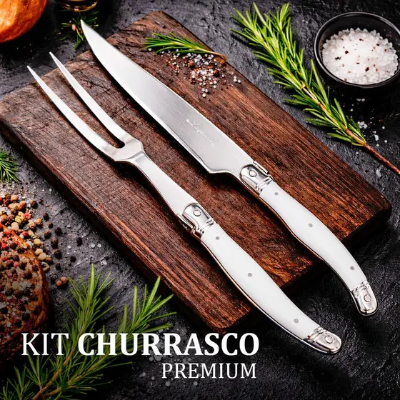 Kit Churrasco Com Garfo E Faca Inox Laguiole La Tour 2 Peças Gourmet Premium