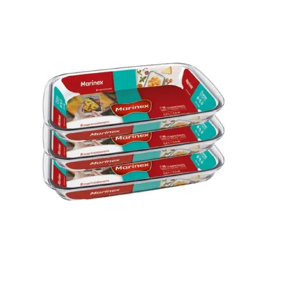 Kit C/03 Assadeira Marinex Grande 2,9L Vidro Retangular Refratario
