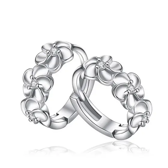Brincos Argola Rom Argolinha Pequena Flor Prata 925
