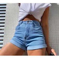 Short Jeans Mom Sem Lycra Liso
