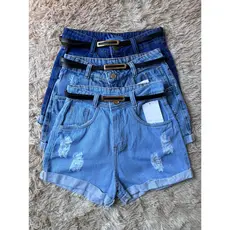 Short Mom Feminino Jeans Com Cinto Preto