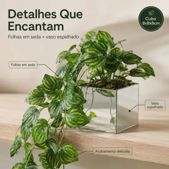 Planta Artificial Jibóia Pendente Caída com Vaso Espelhado
