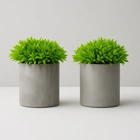 Kit 2 Mini Vasos Cachepot Cimento Fosco e Planta Artificial